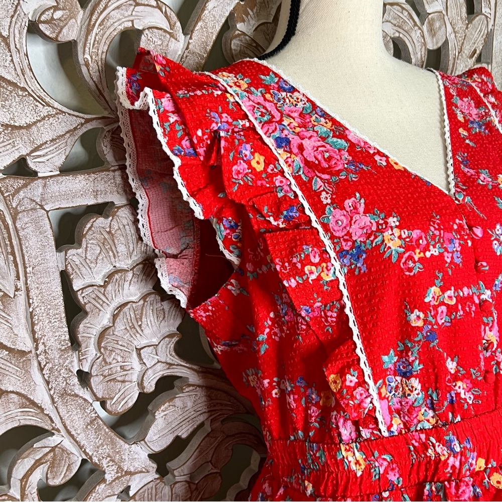 NWT Betsey Johnson Red Sleeveless V-Neck Ruffle Tiered Sundress Sz XL - Picture 4 of 6